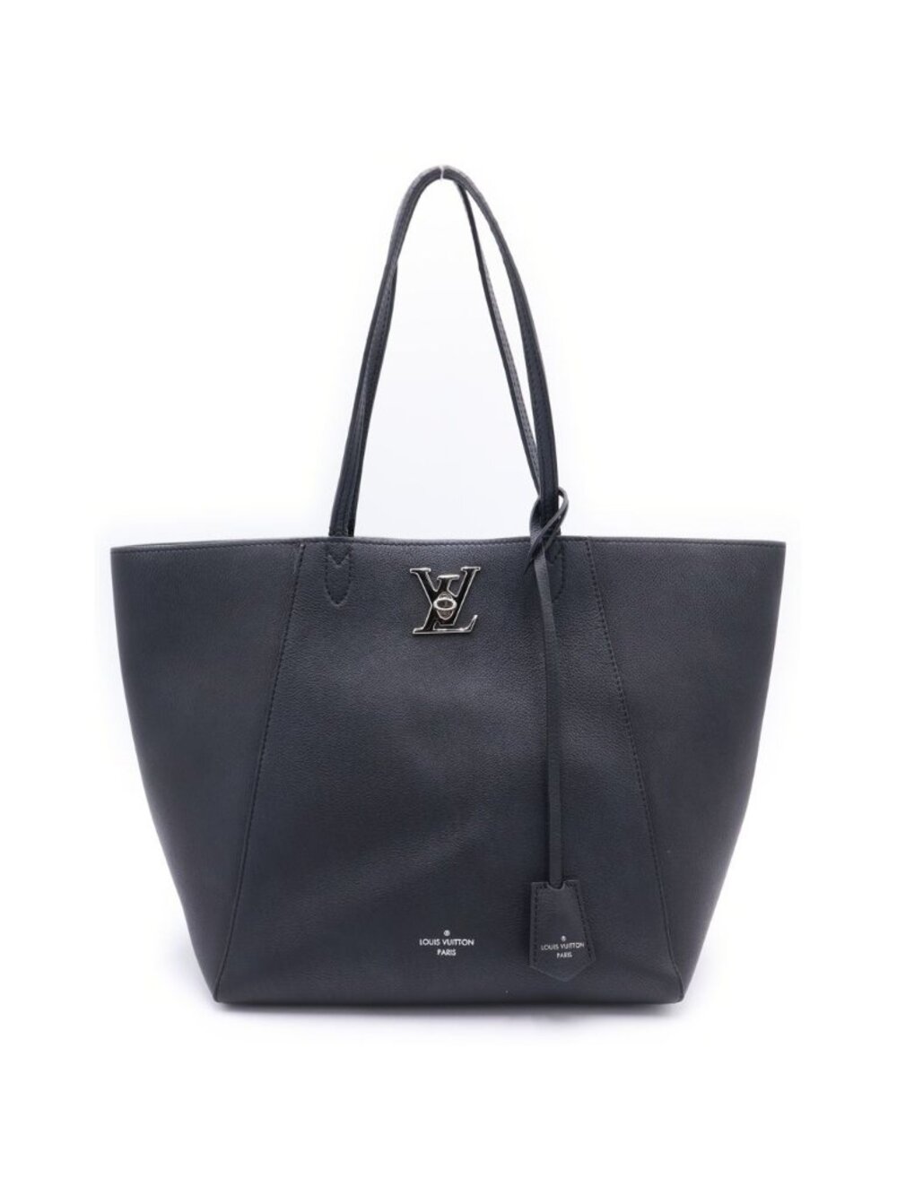 Louis Vuitton Lockme Cabas Tote Bag Black Leather Silver